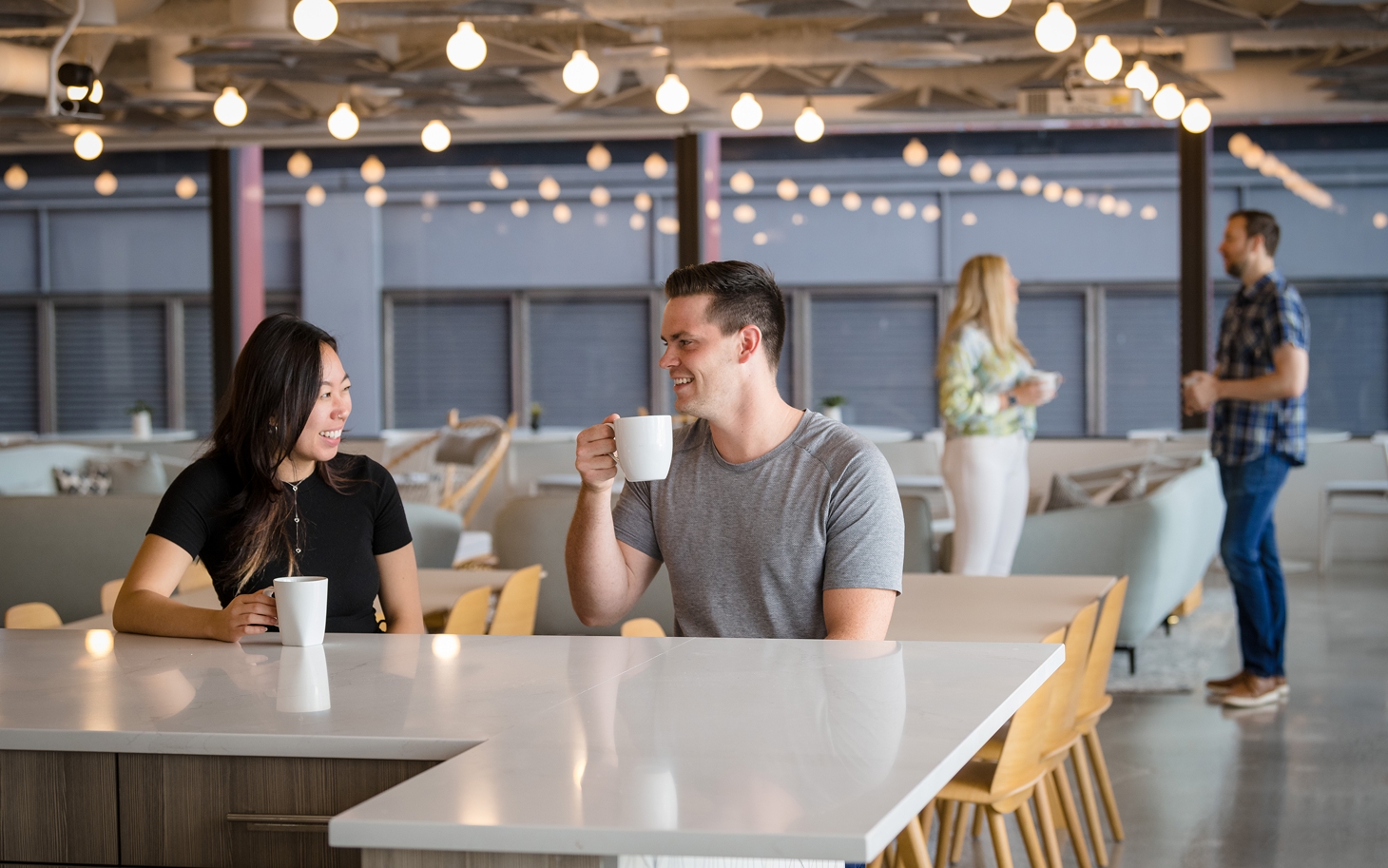 team connecting in office shared space