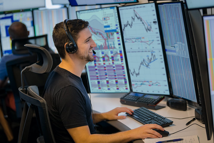 Team working trading screen set up